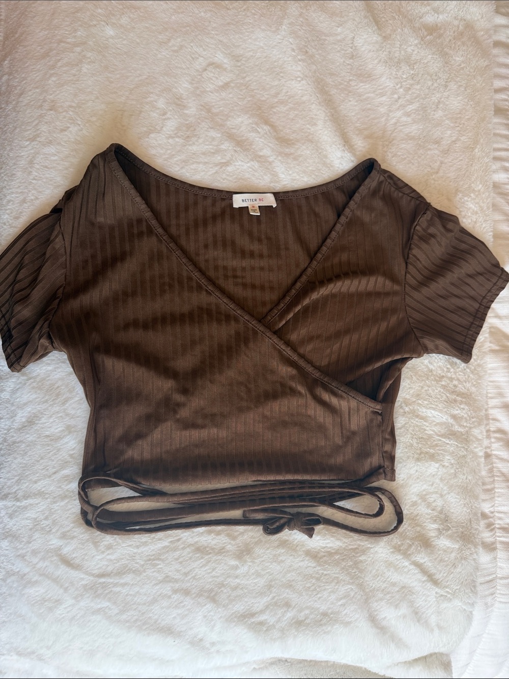Better Be Chocolate Brown Ribbed Wrap Crop Top Going Out Top